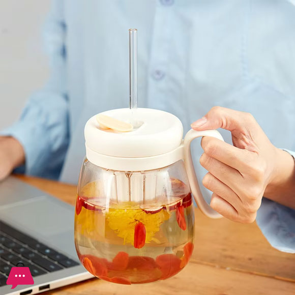 Lemon Glass Water Bottle with Lid and Straw Ins Style Drinkware 500ml