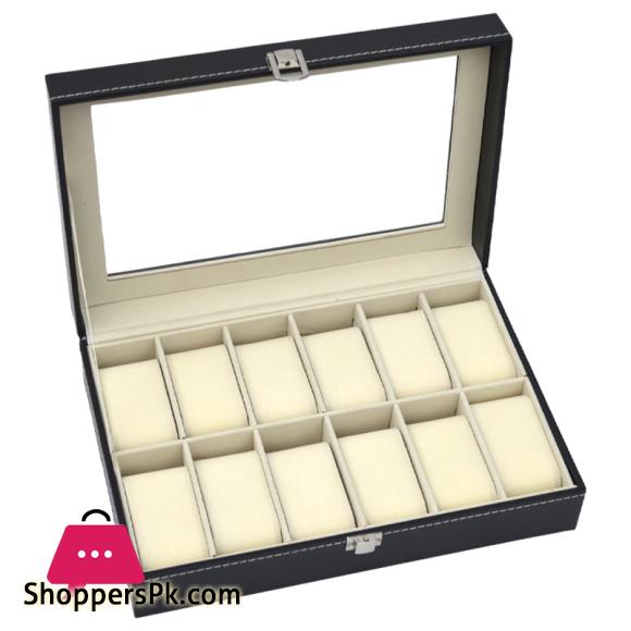 PU Leather Watch Box For Men Watch Display Case With Glass 12-Watch