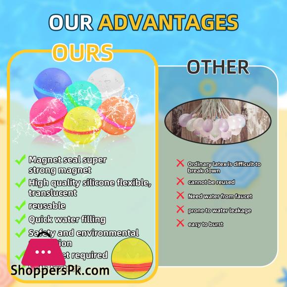 Reusable Silicone Magnetic Water Ball Quick Water Injection for Outdoor Water Fights in Summer Pack of 6