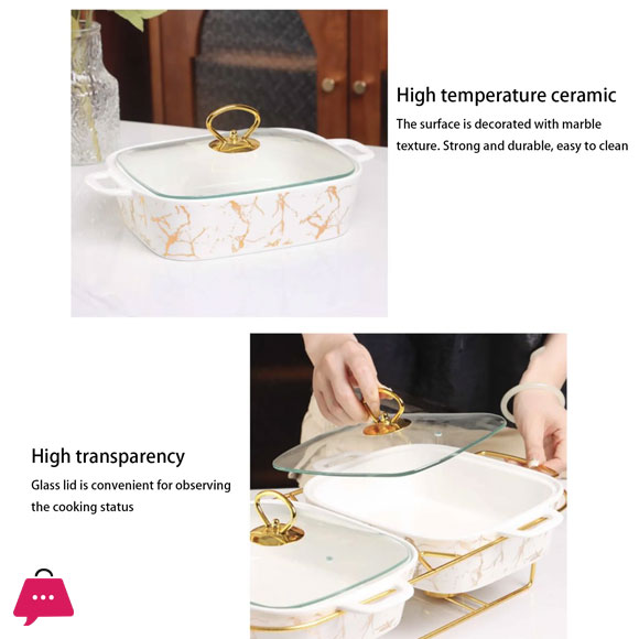 Twin Chafing Dish Buffet Set Ceramics Chafer with Marble Finish Chafer and Buffet Warmer 11.5 Inch
