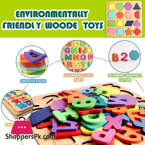 Wooden Alphabet | Puzzles & Numbers Count Board, Colorful ABC Uppercase Letters/Numbers/Shapes for Kids Toddlers Preschool Early Learning Educational Toys