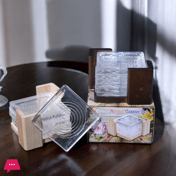 Acrylic Coaster Set Of 6pcs With Wooden Stand