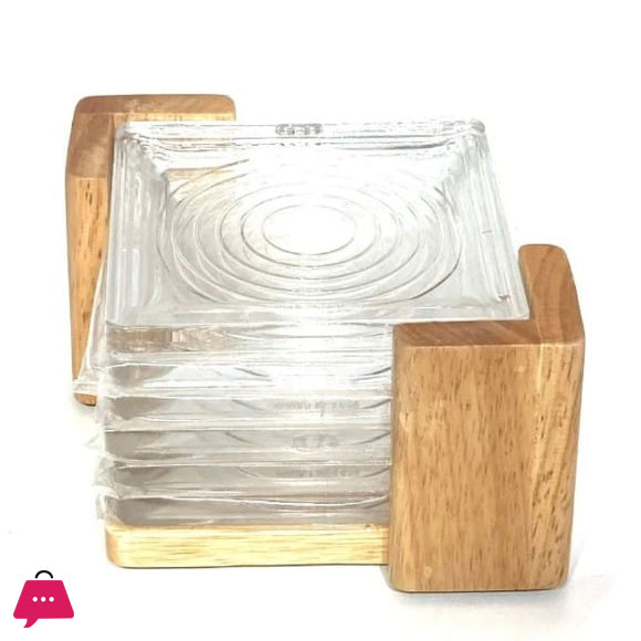 Acrylic Coaster Set Of 6pcs With Wooden Stand
