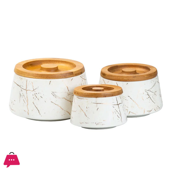 Ceramic Containers with Bamboo Lid 3 Pcs jars - JC7603-H28