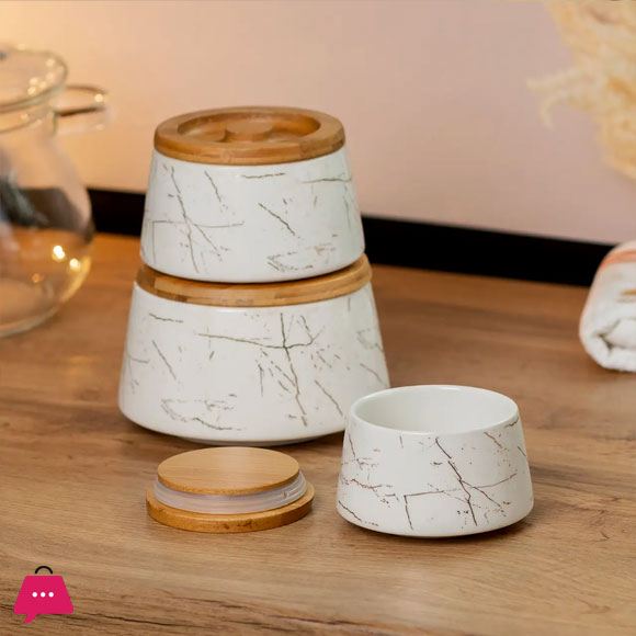 Ceramic Containers with Bamboo Lid 3 Pcs jars - JC7603-H28