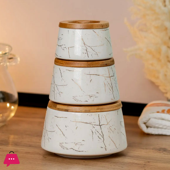 Ceramic Containers with Bamboo Lid 3 Pcs jars - JC7603-H28