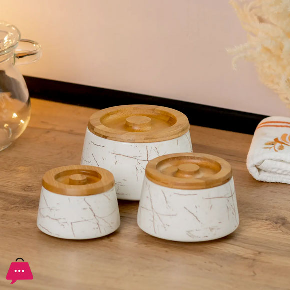 Ceramic Containers with Bamboo Lid 3 Pcs jars - JC7603-H28