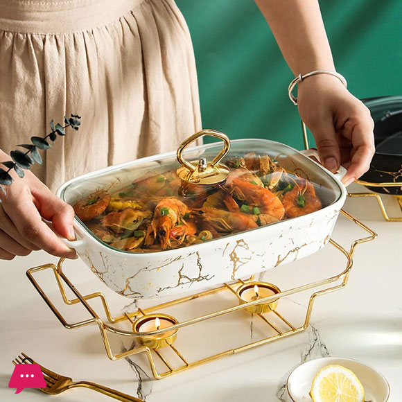 Chafing Dish Buffet Set Ceramics Chafer with Marble Finish Chafer and Buffet Warmer