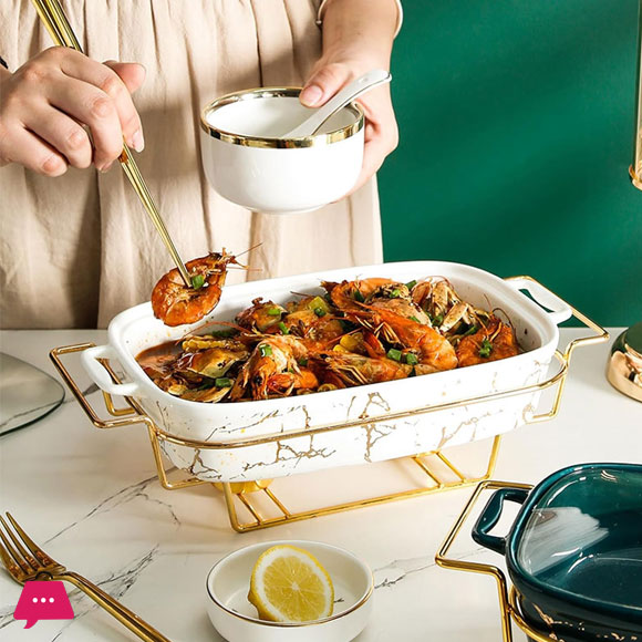 Chafing Dish Buffet Set Ceramics Chafer with Marble Finish Chafer and Buffet Warmer