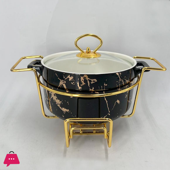 Chafing Dish Buffet Set Ceramics Chafer with Marble Finish Chafer and Buffet Warmer Round - 9 Inch