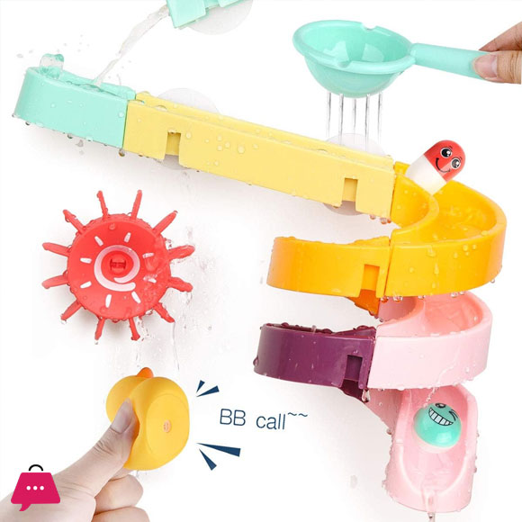 Childrens Bath Toys Set, 24Pcs DIY Slide Waterfall Track Stick with Suction Cup and Wheels Water Ball Shower Floating Bathtub Toy Summer Children Bathtub Gift for Kids Boys Girls