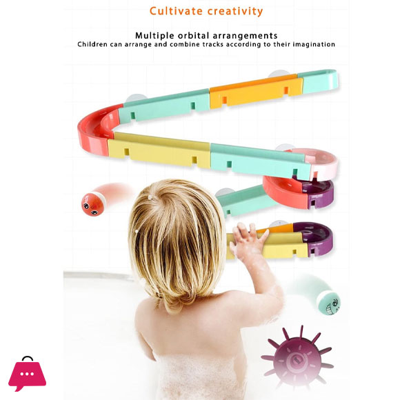 Childrens Bath Toys Set, 24Pcs DIY Slide Waterfall Track Stick with Suction Cup and Wheels Water Ball Shower Floating Bathtub Toy Summer Children Bathtub Gift for Kids Boys Girls