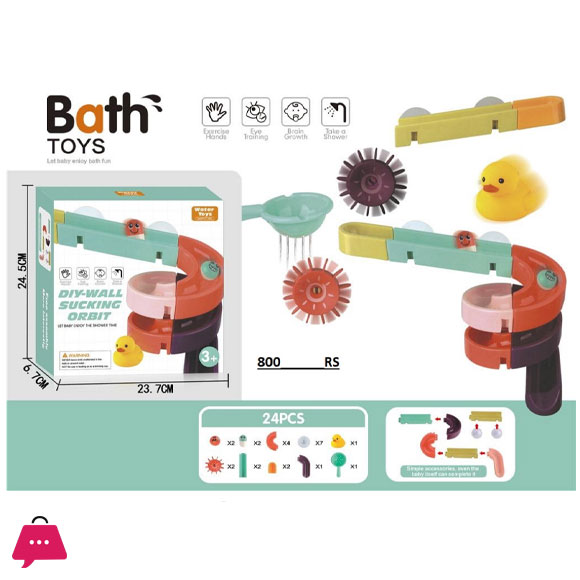 Childrens Bath Toys Set, 24Pcs DIY Slide Waterfall Track Stick with Suction Cup and Wheels Water Ball Shower Floating Bathtub Toy Summer Children Bathtub Gift for Kids Boys Girls