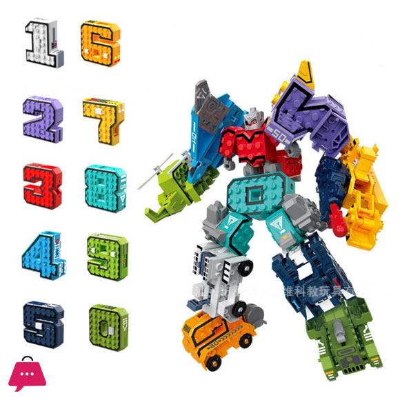 Childrens Digital Transformation Toys Number 0-9 Set Car Ensemble Robot Transformers Puzzle Math Early Education Blocks