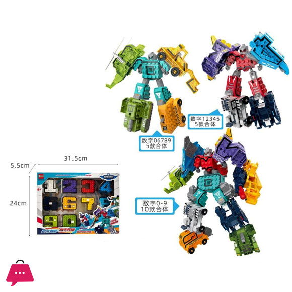Childrens Digital Transformation Toys Number 0-9 Set Car Ensemble Robot Transformers Puzzle Math Early Education Blocks