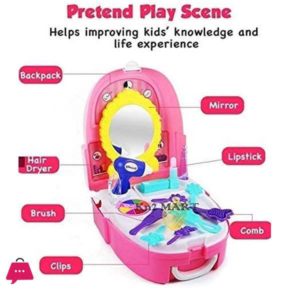 Dresser Back Pack Play Set with Make up Cosmetic Accessories Princess Beauty Play Set