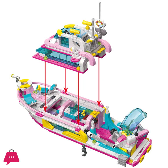JIESTAR 550 Pcs Three Layer Treasure Hunt Yacht Model Diy Educational Building Block