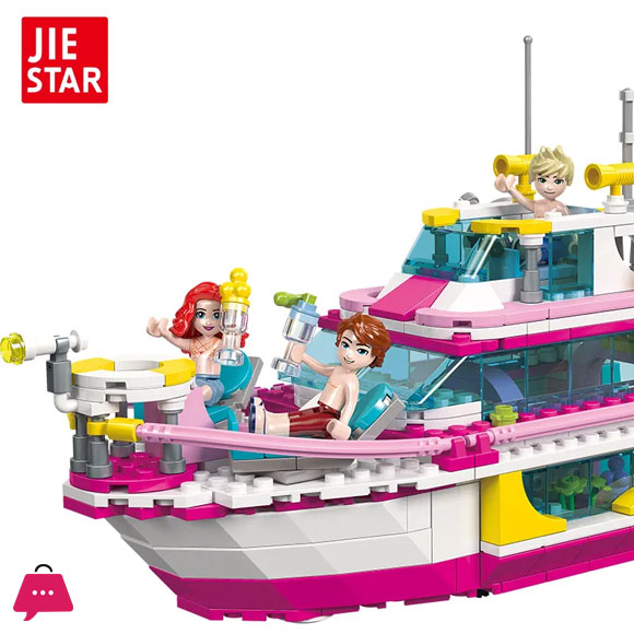 JIESTAR 550 Pcs Three Layer Treasure Hunt Yacht Model Diy Educational Building Block