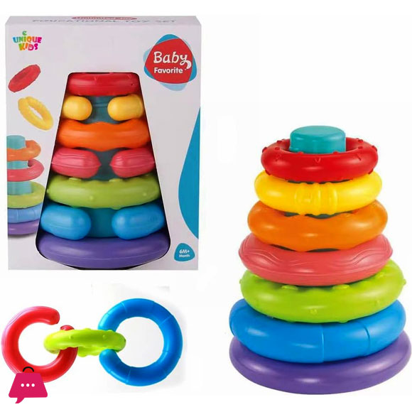 KIDS 7 Pcs Rainbow Linking Stacking Ring Soft Toys