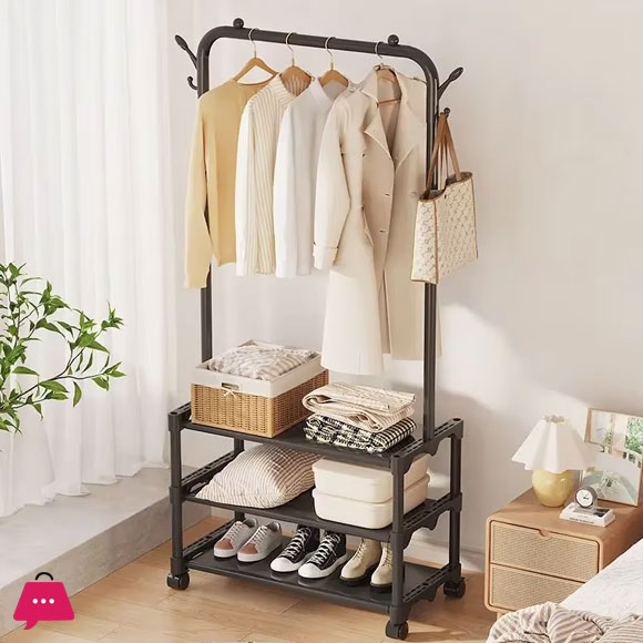 Metal Single Row Balcony Coat Rack Black Coat Garments Rack
