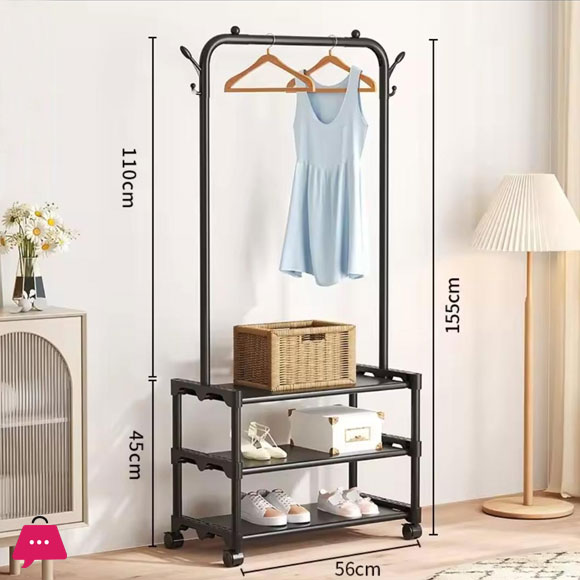 Metal Single Row Balcony Coat Rack Black Coat Garments Rack