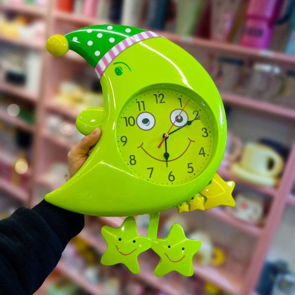 Moon & Star Design Wall Clock for Kids Room with Moving Eyes & Star Pendulum