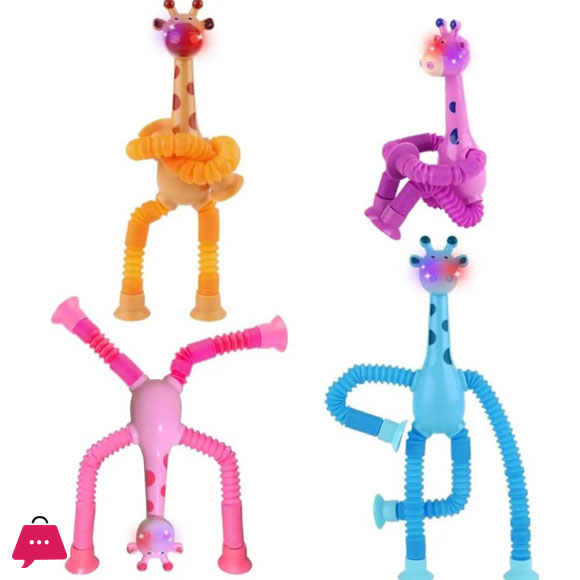 Pop Tubes, Sensory Suction Cup Plastic Toy, Deformable Novelty Telescopic Giraffe Fidget Toys