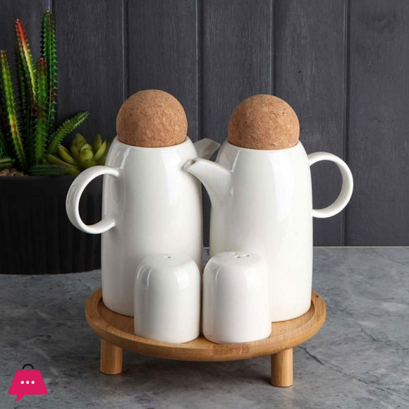 Porcelain 4-Piece Oil Bottle Set