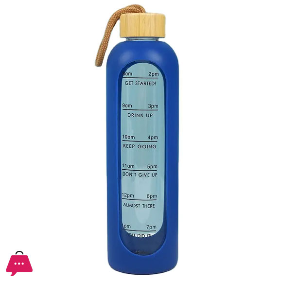 silicon cover Glass Cup Time Market Drinking Water Bottle with Rope Screw Bamboo Lid Unique Design 500 ML