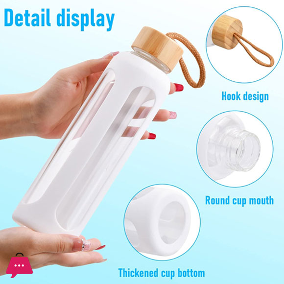 Silicon Cover Glass Water Bottle Reusable Sports, Work, School, Travel, Hiking Leak-Proof, Dishwasher Safe 500 ML