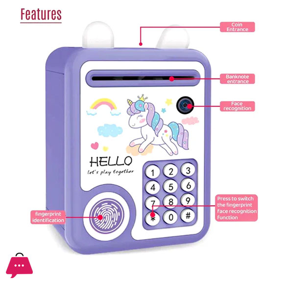 Unicorn Mini ATM Bank With Fingerprint Lock & Music