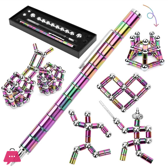 WICHARSH Magnetic Fidget Black Toy Pen Fidget Toys for Boys Girls for Eliminate Pressure Fidget Gadgets Toy Pen Decompression Modular Tools for Adult (Rainbow)