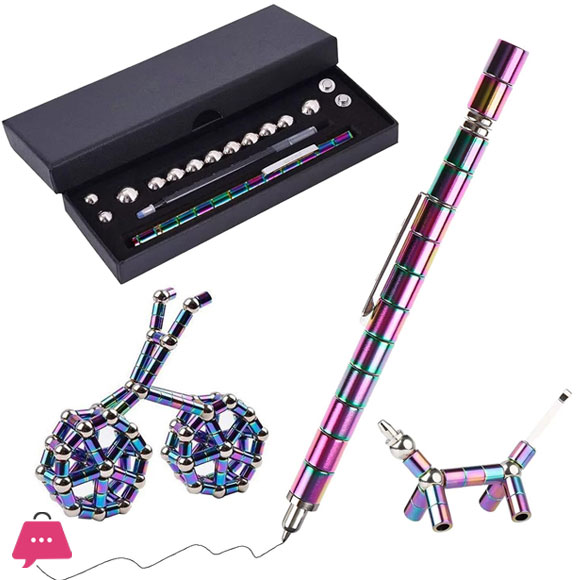 WICHARSH Magnetic Fidget Black Toy Pen Fidget Toys for Boys Girls for Eliminate Pressure Fidget Gadgets Toy Pen Decompression Modular Tools for Adult (Rainbow)