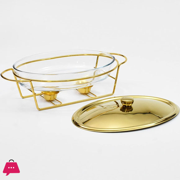 3 Liter Oval Buffet Platter Set with Glass Pot and Stainless Steel Stand GSY-006