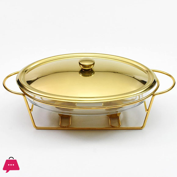 3 Liter Oval Buffet Platter Set with Glass Pot and Stainless Steel Stand GSY-006