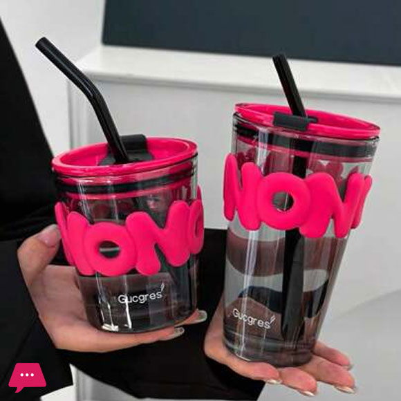 400ml Glasses Travel Glass Water Coffee Cup with Lid and Straw Simple Ins Style Office Dual Water Outlet Cute Water Bottle