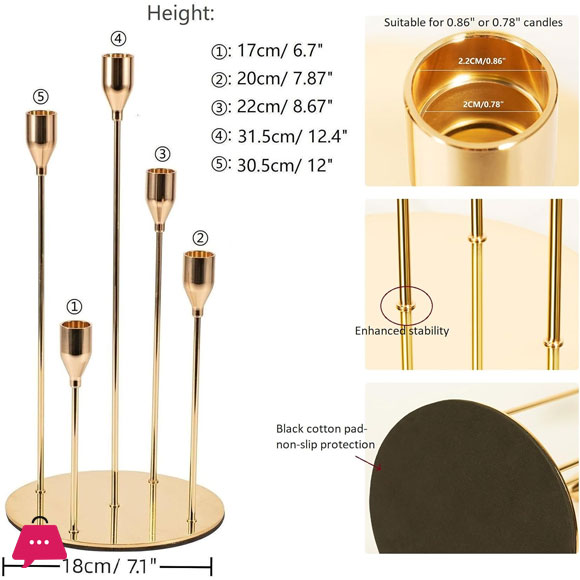 5 Arms Candle Holder Centerpieces for Tables Decorative Candlestick Holder for Taper Candles