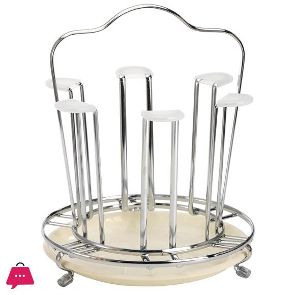 6 Holder Drinking Glass Drainer Stand with Drain Tray and Silicone Protective Hooks Non-Slip Bottle Drying Tree for Glasses Tumbler Kitchen