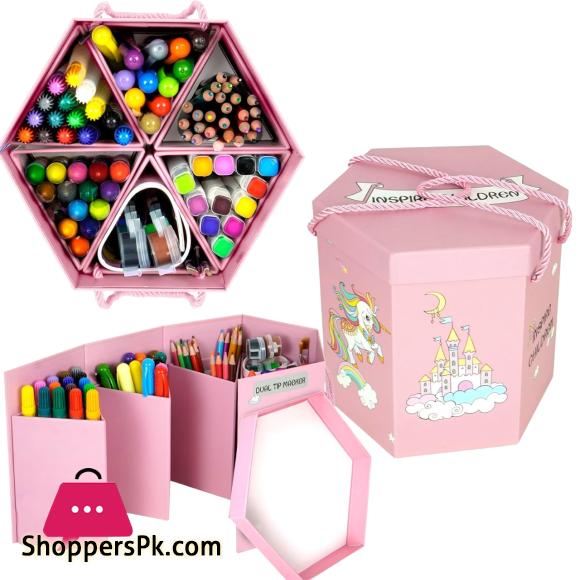 83Pcs Children Deluxe Art Drawing Acrylic Marker, Dazzle Color Stick, Washable Markers, Oil Pastel Color Pencils Set for Kids Case Art and Craft Supplies Drawing and Painting Set