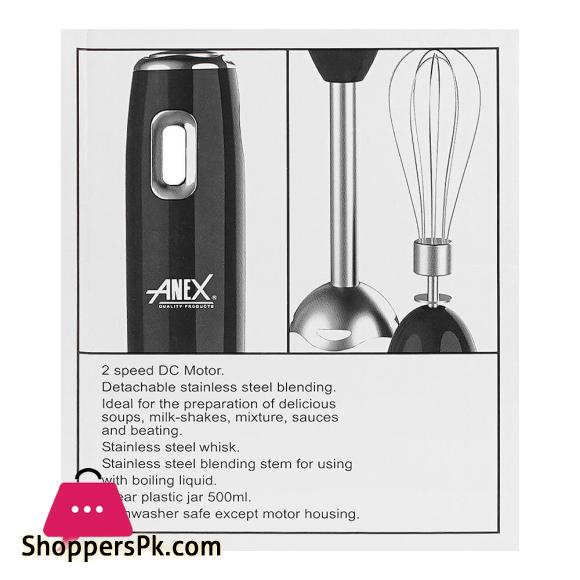 Anex Deluxe Hand Blender With Whisk 500ml Plastic Jar 300W AG-123