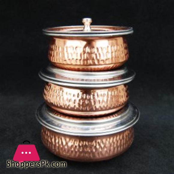 Copper Serving Handi Hammered Design Set of 3