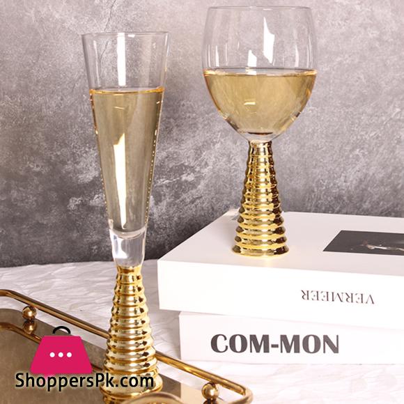 Creative Electroplating Golden Glass Cocktail Glass Golden Base High-End Glass - Pack of 6