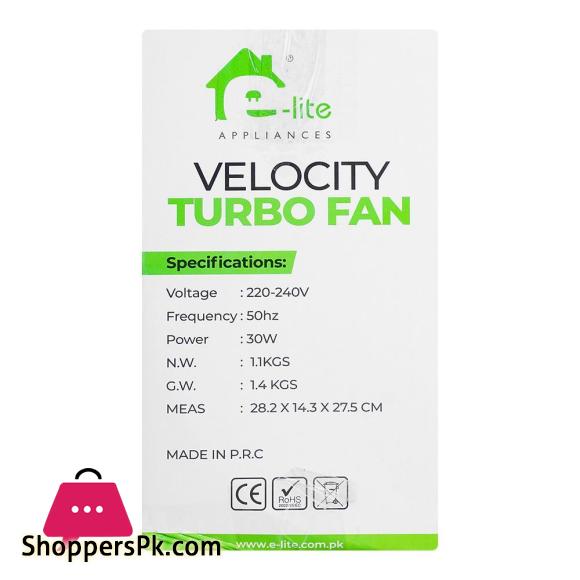 E-Lite High Velocity Turbo Fan 3 Speeds Adjustable Tilt Black EVF-08