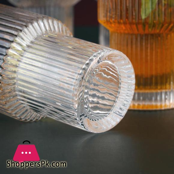 Gold Rimmed Vertical Stripe Ribbed Fluted Bottom Glass Set of 6 - Glassware Set