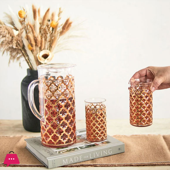 Luxury Pattern Water Pitcher Acrylic Drinking Jugs Water Set