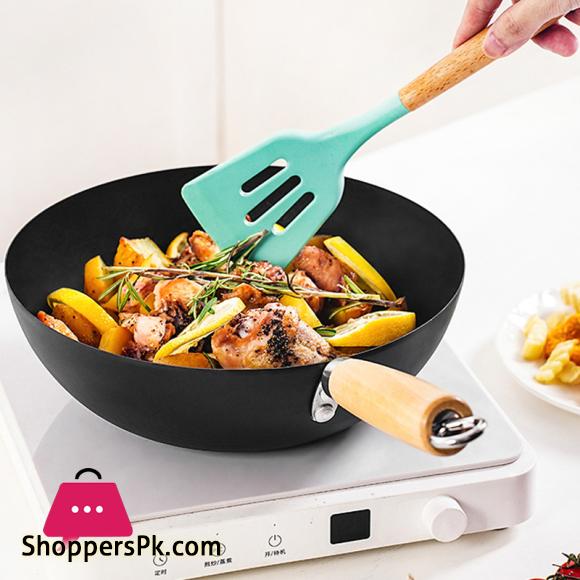 Mini Wok Classic Kitchen Cooking Pot Wooden Handle Flat Base Pan Includes 1 x Chinese Wok Pan
