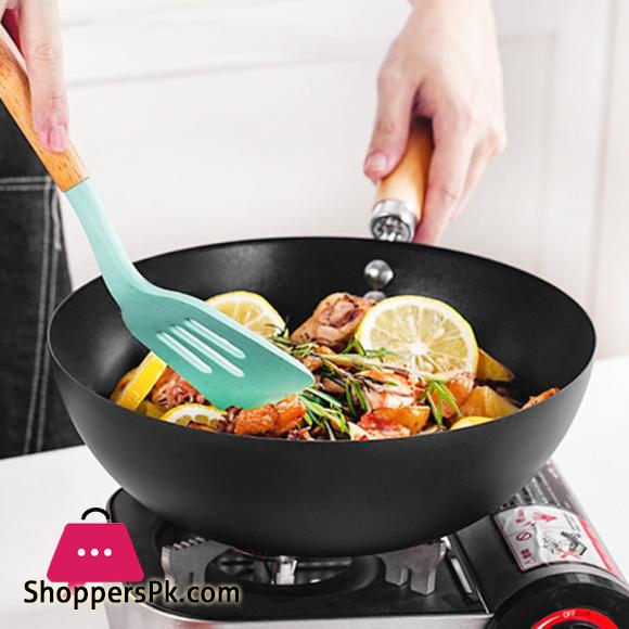 Mini Wok Classic Kitchen Cooking Pot Wooden Handle Flat Base Pan Includes 1 x Chinese Wok Pan