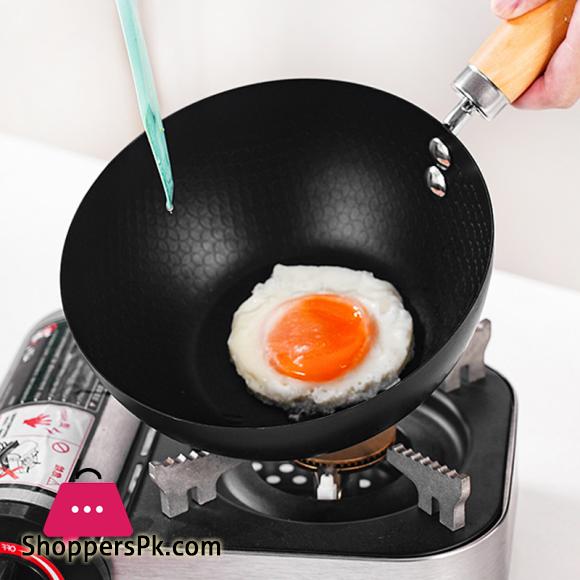 Mini Wok Classic Kitchen Cooking Pot Wooden Handle Flat Base Pan Includes 1 x Chinese Wok Pan