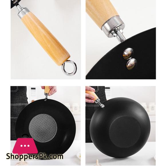 Mini Wok Classic Kitchen Cooking Pot Wooden Handle Flat Base Pan Includes 1 x Chinese Wok Pan