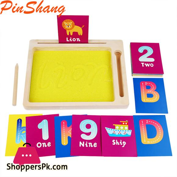 PinShang Kids Wooden Sand Tray With Wood Pen DIY Sand Writing Painting Set Early Educational Toys Gifts For Boys Girls
